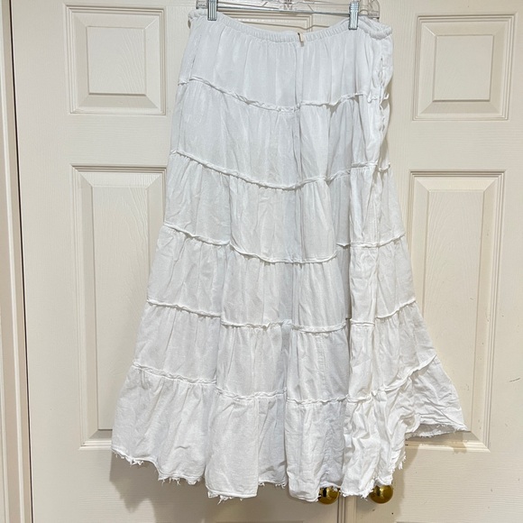 Free People Women's Simply Smitten White Tiered Cotton Maxi Skirt large boho - Picture 7 of 10